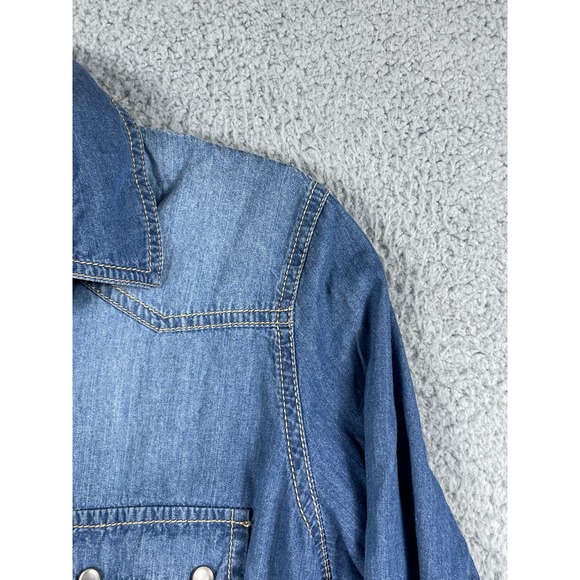 Forever 21 Women's Chambray Denim Pearl Button Up Shirt Size S - Picture 6 of 11